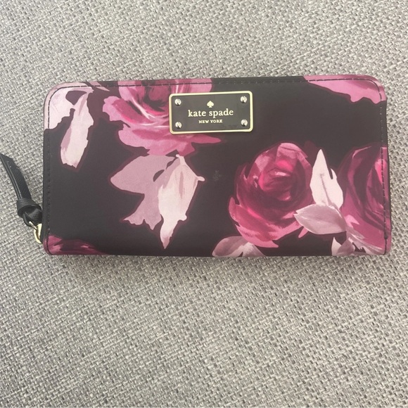 kate spade Handbags - Kate Spade Black and Purple Floral Wallet